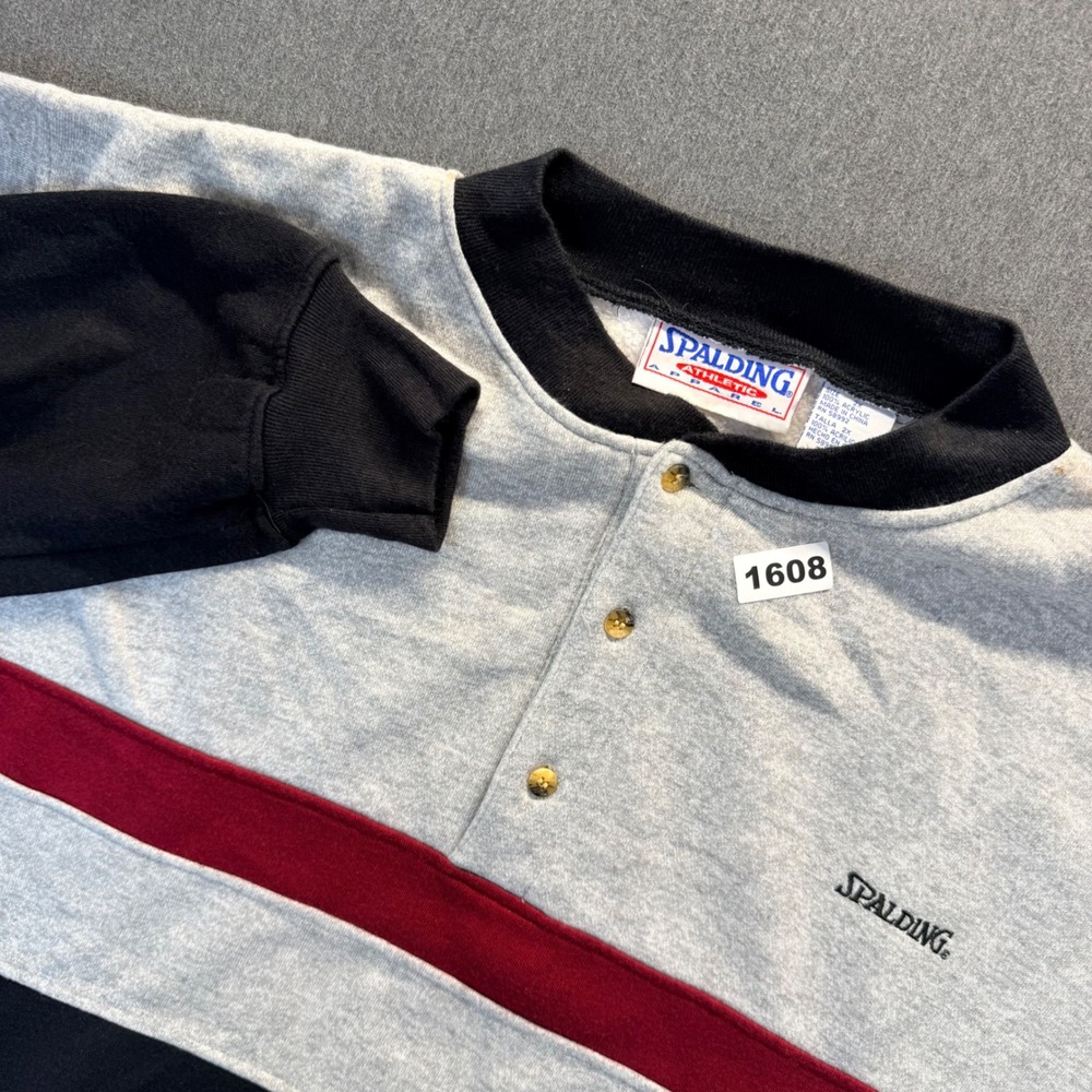 Spalding Athletic Apparel Mens 2X Henley Sweatshirt Colorblock Grey Black Red